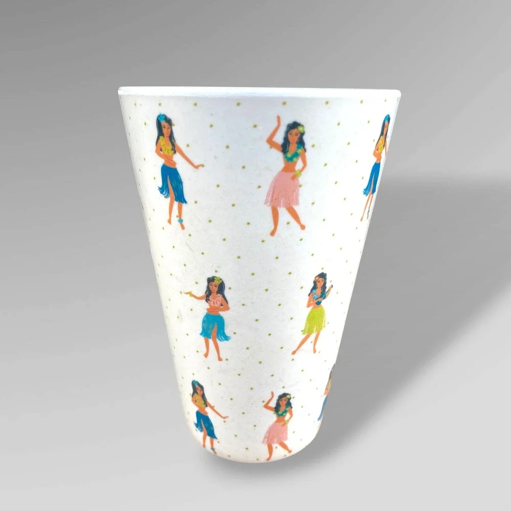 Fig & Fern Hula Girl Tumbler Set of 4 Tropical Retro Tiki Melamine Style Cups‎